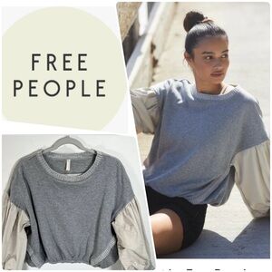 Free People | Sweet And Low Gray and Cream Sweatshirt